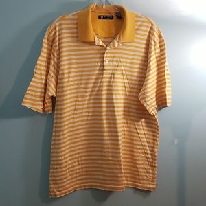 Oxford Golf yellow and white striped mens shirt EUC XL
